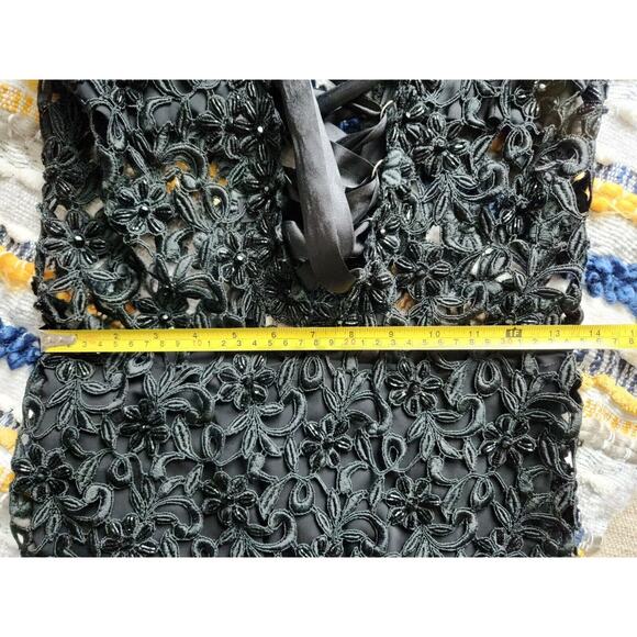 Claudia Arce Haute Couture M Black Lace Silk Sequins Sheer Beaded Dress - Picture 10 of 12